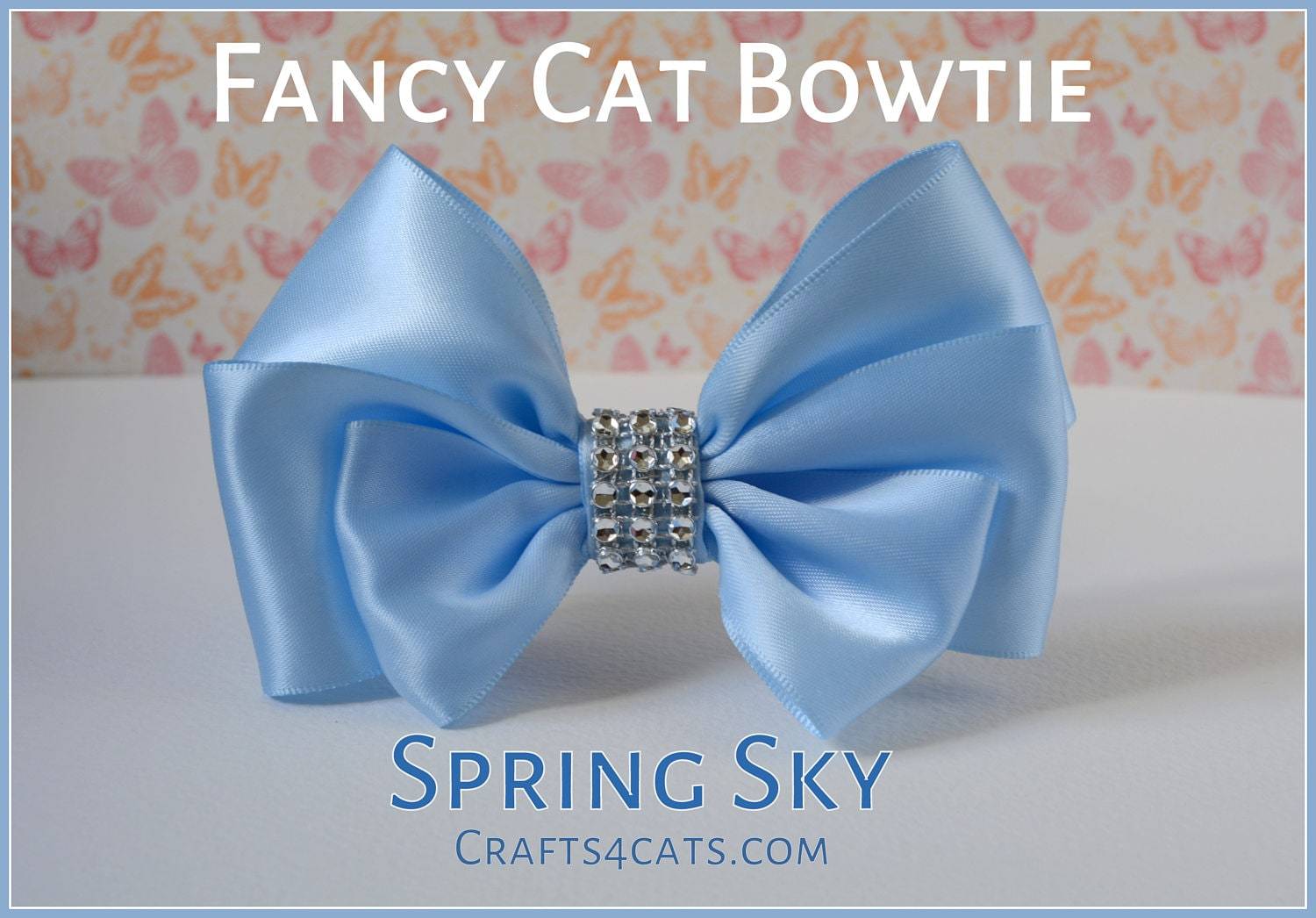 Fancy Cat Bow Tie with Collar – Cat Collar – Baby Blue Cat Collar with Bling Centre – Bling Cat Collar