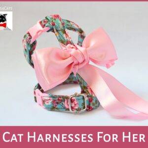 Fancy Princess Cat harness – Floral cat harness for girl cat – pink cat harness with bow – girl cat harness