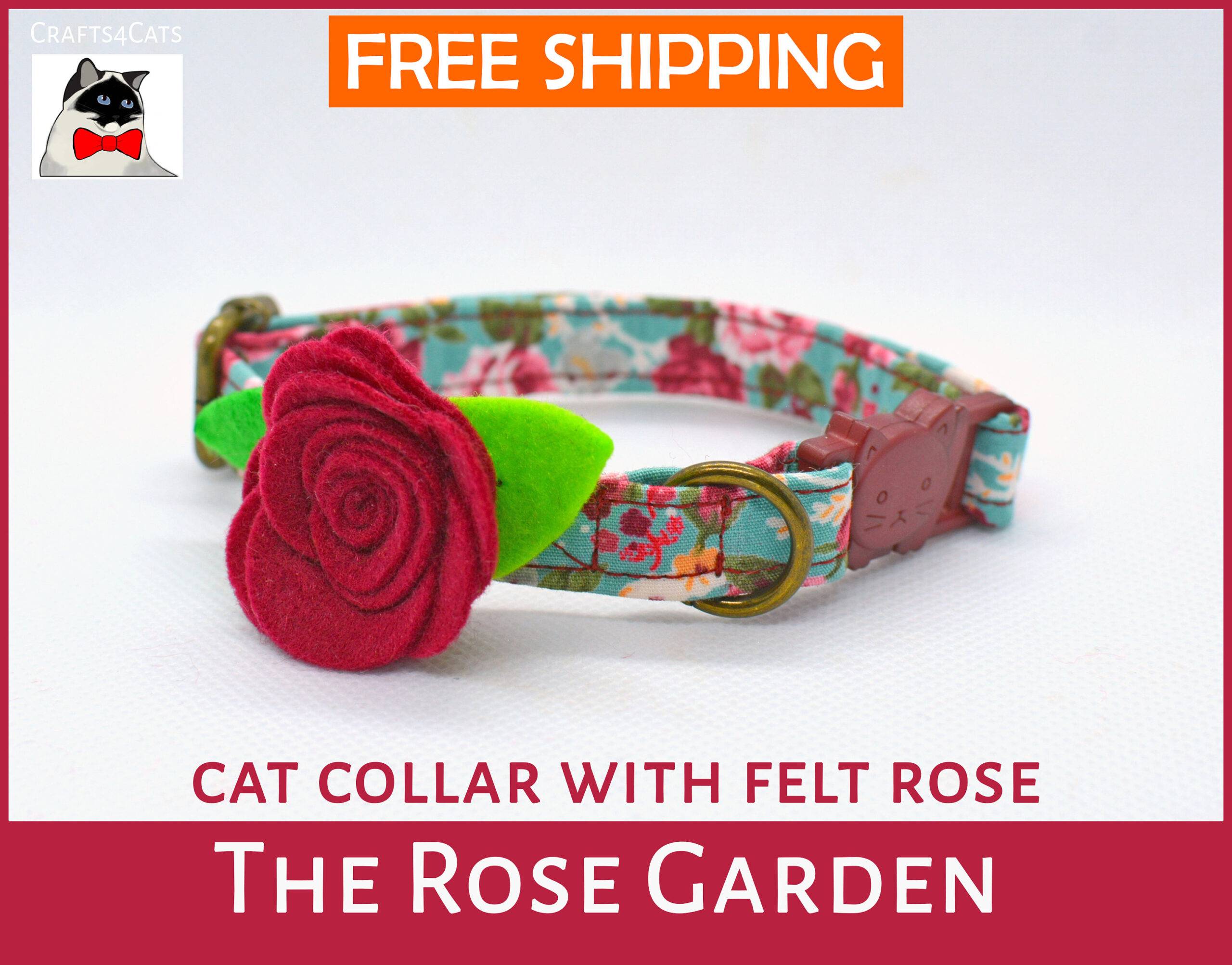 Rose cat collar with flower + bell & breakway buckle safe for adult cats, kittens and small dogs / worldwide shipping Crafts4Cats