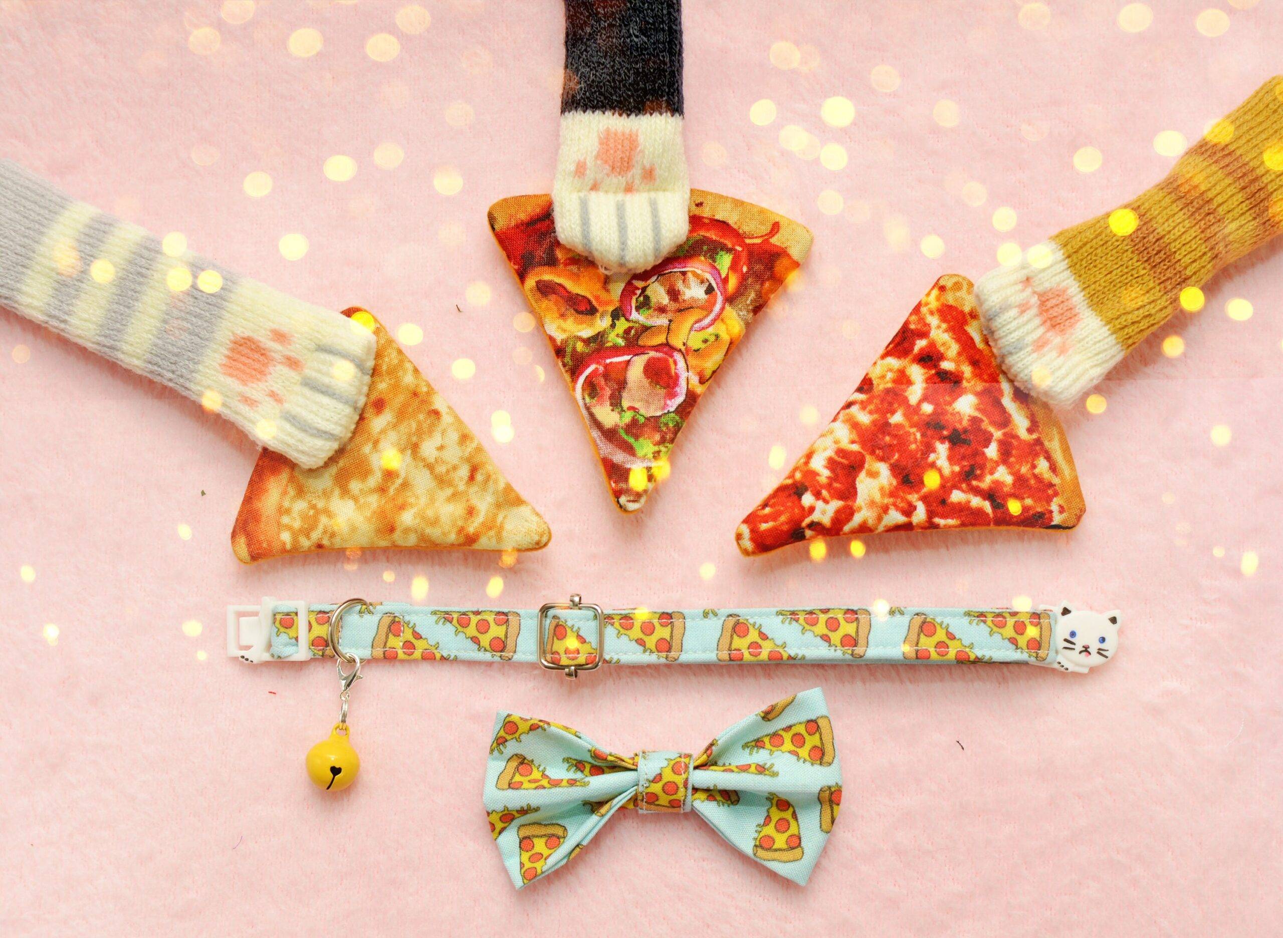 Purrfect Pizza Gift Set for Your Feline Friends: Collar, Catnip Toy, Bow, Socks, and More!