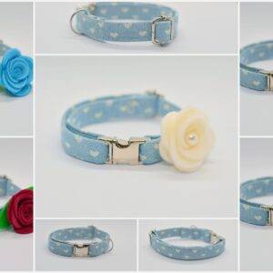 Jeans collar with hearts for cats or dogs with non breakaway collar and bell