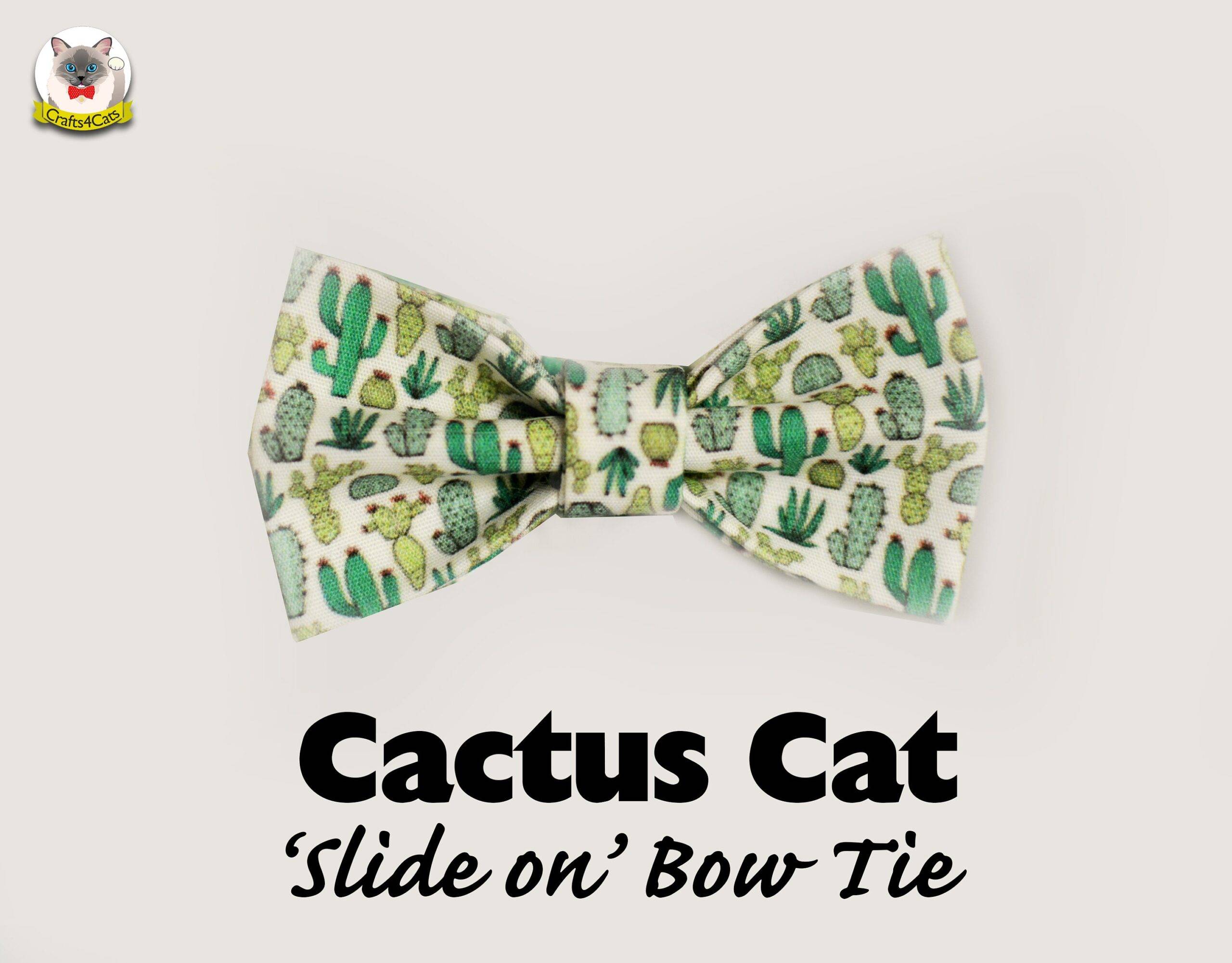 Slide on cacti bow tie // cactus bow tie for collars, removable bow tie