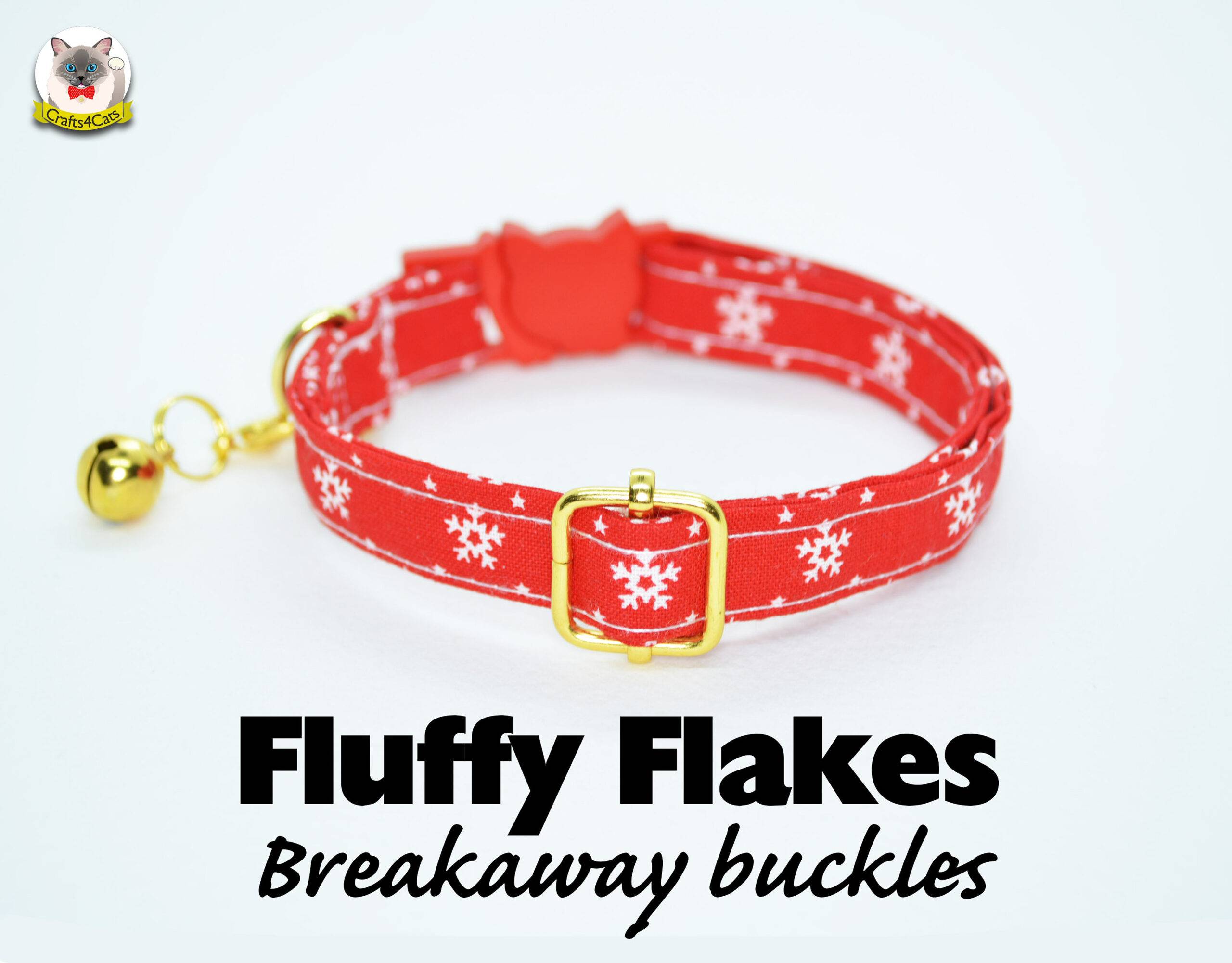 Cat Collar ‘Fluffy Flakes’ (breakaway) / Snowflakes cat collar, cat kitten collar, dog collar, red cat collar, Christmas, winter,Crafts4Cats