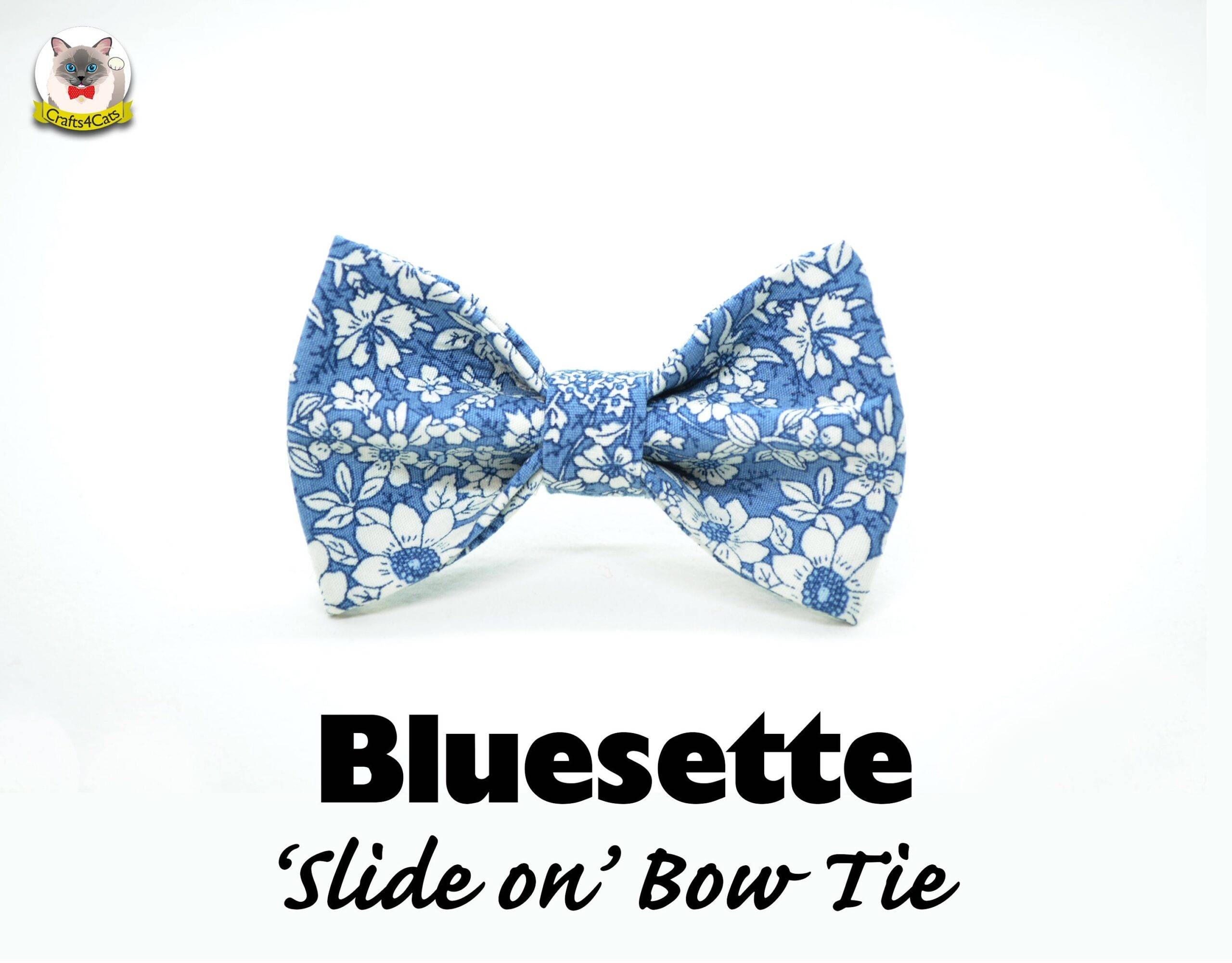 Cat bow tie ‘Bluesette’/ blue cat collar bow,Novelty cat collar,kitten collar, dog collar,breakaway,non breakaway,floral collar, Crafts4Cats
