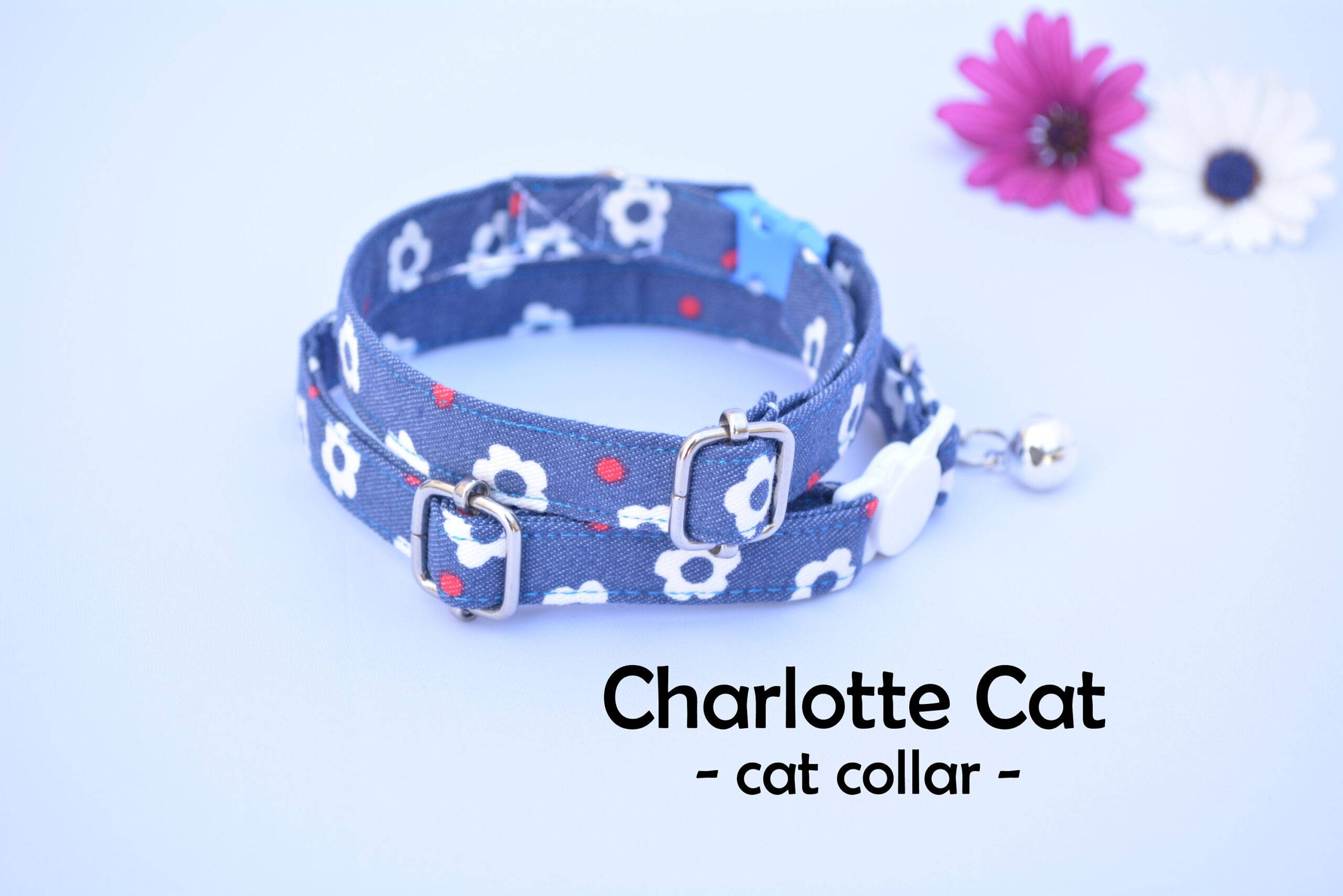 Collar ‘Charlotte Cat’ (breakaway) / flower cat collar, kitten collar, cat collar with bell, spring collar, handmade / CRAFTS4CATS