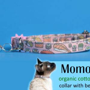 Cat collar Momo (breakaway) / organic cotton collar, kitten collar, cat collar with bell, pink sushi collar