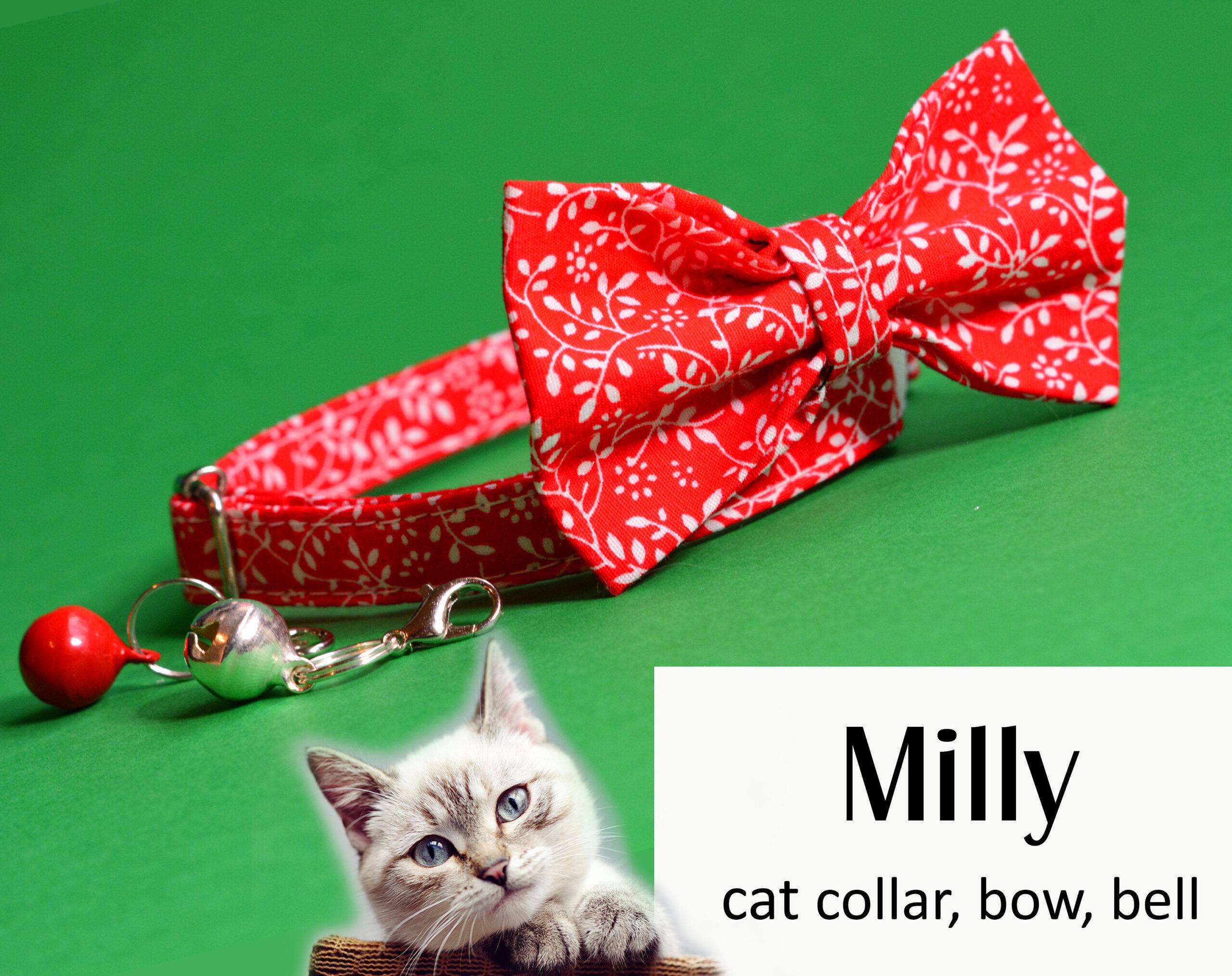 Cat collar with bow ‘Milly’ (breakaway) / Christmas cat collar with bell, kitten collar, winter cat collar, Crafts4Cats