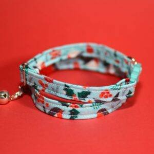 Cat collar with bow ‘Holy with birds’ (breakaway) winter cat collar with bell, kitten collar