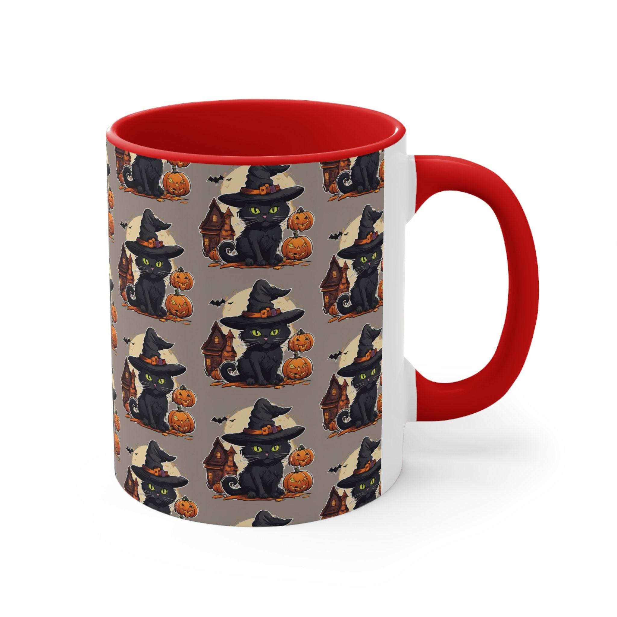 Black Cat Luna – Halloween Witches Cat & Orange Pumpkins – Coffee Mug