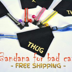 Thug cat bandana with cat collar, black cat,  slip over cat collar bandana, funny gifts for pets