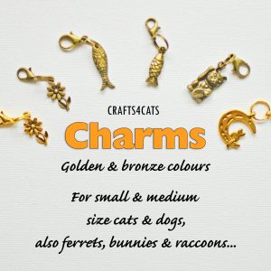 Charms for cat collars (golden/bronze colour)/ flower, fish, lucky cat, cat on moon charms for cat, kitten, dog / CRAFTS4CATS