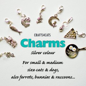 Charms for cat collars (silver colour)/ flower, fish, lucky cat, dragon, witch, moon, pizza etc charms for cat, kitten, dog / CRAFTS4CATS