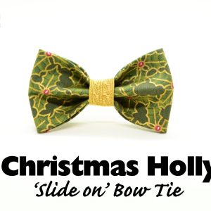 Cat bow tie ‘Christmas Holly’ //green gold bow tie for collars, dog bow, cat bow, removable bow tie,Cat collar, Crafts4Cats