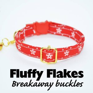 Cat Collar ‘Fluffy Flakes’ (breakaway) / Snowflakes cat collar, cat kitten collar, dog collar, red cat collar, Christmas, winter,Crafts4Cats