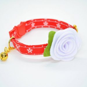 Cat Collar + Rose (breakaway) ‘Fluffy Flakes’ / Snowflakes cat collar, kitten collar,dog collar, bow cat collar, Christmas, winter