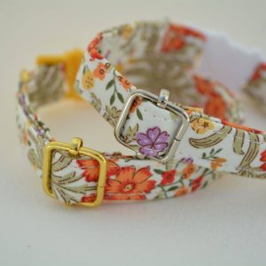 Cat Collar ‘Spring Flowers’ (breakaway) / Floral cat collar, cat kitten collar, dog collar,burnt orange cat collar, purple, Crafts4Cats