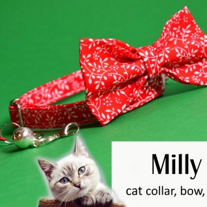 Cat collar with bow ‘Milly’ (breakaway) / Christmas cat collar with bell, kitten collar, winter cat collar, Crafts4Cats
