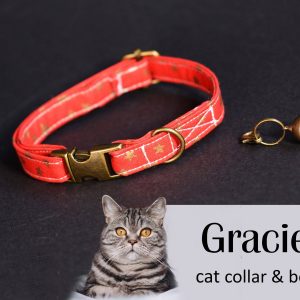 Cat collar ‘Gracie’ (breakaway) /red with golden stars cat collar with bell, kitten collar,christmas cat collar,red,Crafts4Cats
